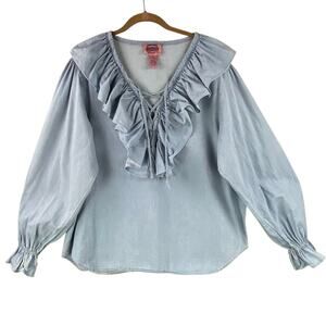 Vintage Chambray Poet Artist Blouse Size L Blue Southwest Western Country